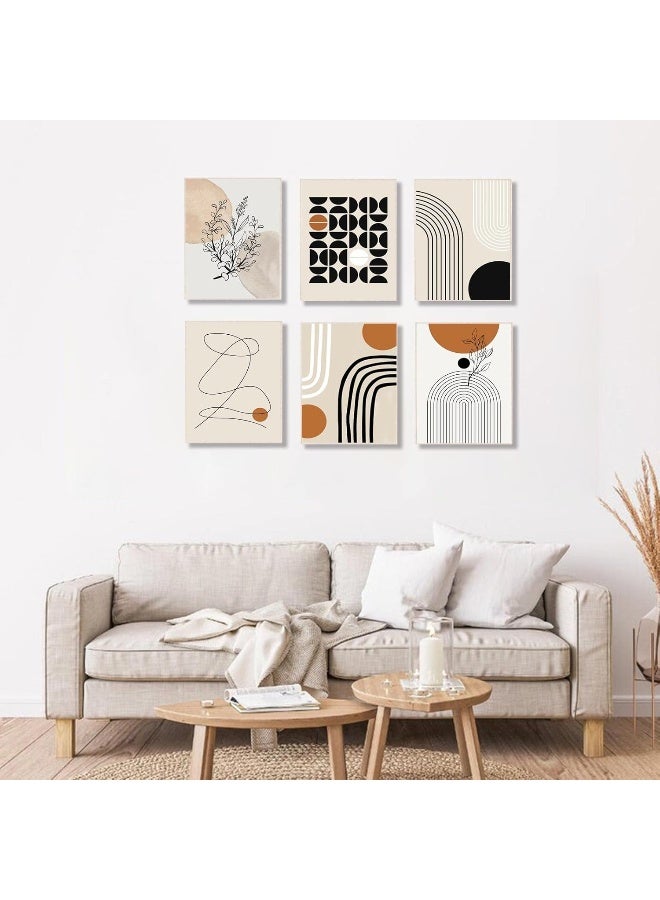 Home Trove Abstract Boho Wall Art Prints Set of 6, Minimalist Geometric Boho Wall Art Orange Beige Palm Leaf Line Art Canvas Painting Pictures, MidCentury Modern Prints Gallery Wall Posters for Bedroom Living  - Image 2