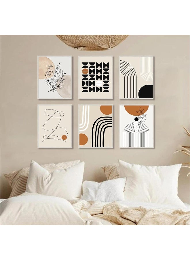 Home Trove Abstract Boho Wall Art Prints Set of 6, Minimalist Geometric Boho Wall Art Orange Beige Palm Leaf Line Art Canvas Painting Pictures, MidCentury Modern Prints Gallery Wall Posters for Bedroom Living  - Image 3