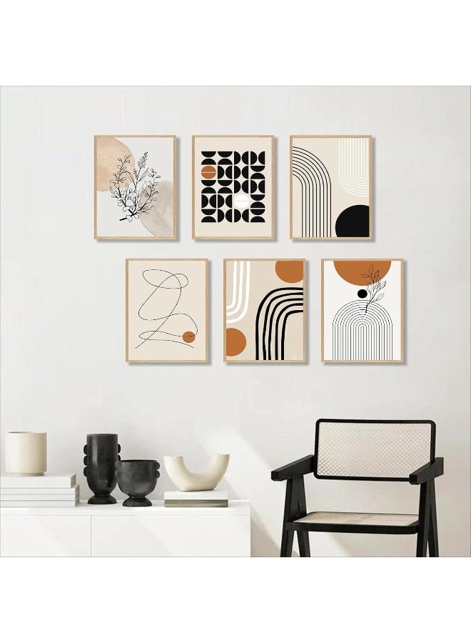 Home Trove Abstract Boho Wall Art Prints Set of 6, Minimalist Geometric Boho Wall Art Orange Beige Palm Leaf Line Art Canvas Painting Pictures, MidCentury Modern Prints Gallery Wall Posters for Bedroom Living  - Image 4