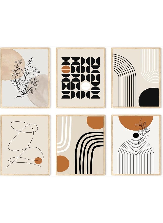 Home Trove Abstract Boho Wall Art Prints Set of 6, Minimalist Geometric Boho Wall Art Orange Beige Palm Leaf Line Art Canvas Painting Pictures, MidCentury Modern Prints Gallery Wall Posters for Bedroom Living  - Image 1