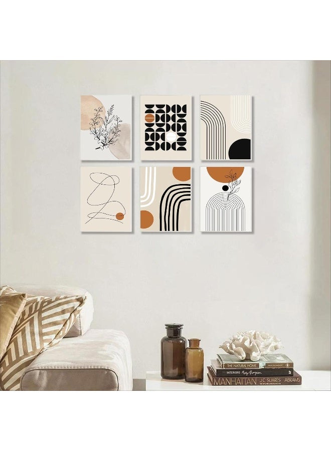 Home Trove Abstract Boho Wall Art Prints Set of 6, Minimalist Geometric Boho Wall Art Orange Beige Palm Leaf Line Art Canvas Painting Pictures, MidCentury Modern Prints Gallery Wall Posters for Bedroom Living  - Image 5