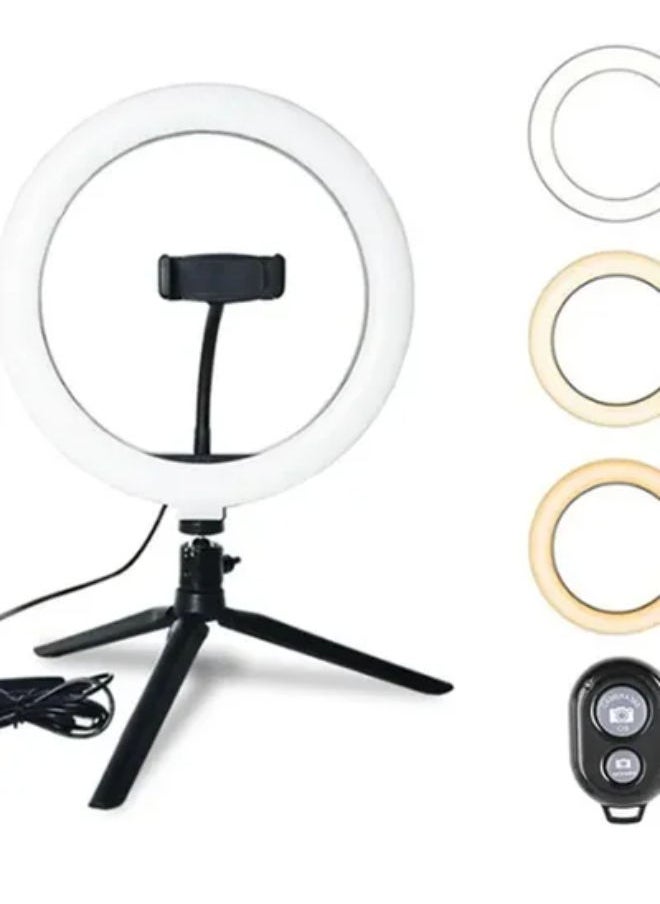 SHOPI LED Ring Light Studio Photo Video Dimmable Lamp Tripod Stand Selfie Camera Phone Black  - Image 1