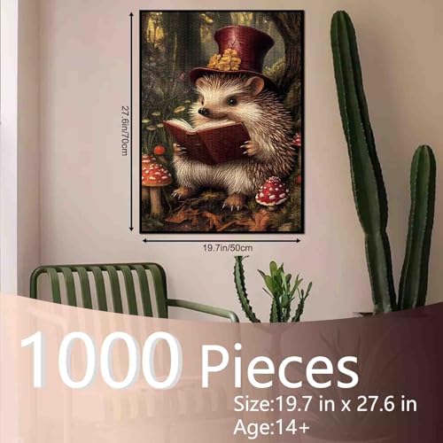 Aihonmin Hedgehog Mushrooms Jigsaw Puzzle 1000 Pieces for Adult Animals Reading Book Puzzles for Challenging Family Activity Games DIY Handwork Easy Puzzle Home Wall Decoration Unique Gifts 20x27 Inches - Image 5