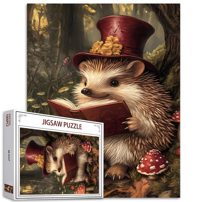 Aihonmin Hedgehog Mushrooms Jigsaw Puzzle 1000 Pieces for Adult Animals Reading Book Puzzles for Challenging Family Activity Games DIY Handwork Easy Puzzle Home Wall Decoration Unique Gifts 20x27 Inches - Image 3