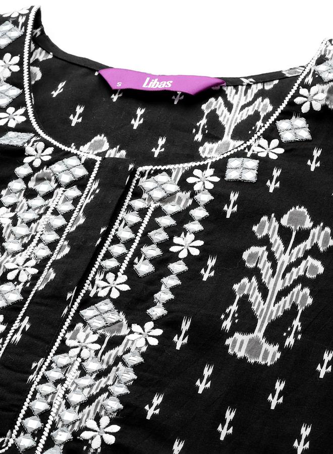 لباس ستايل: كورتا مطبوعة بالكامل بقصة مستقيمة مع بنطلون ودوباتا - Image 4