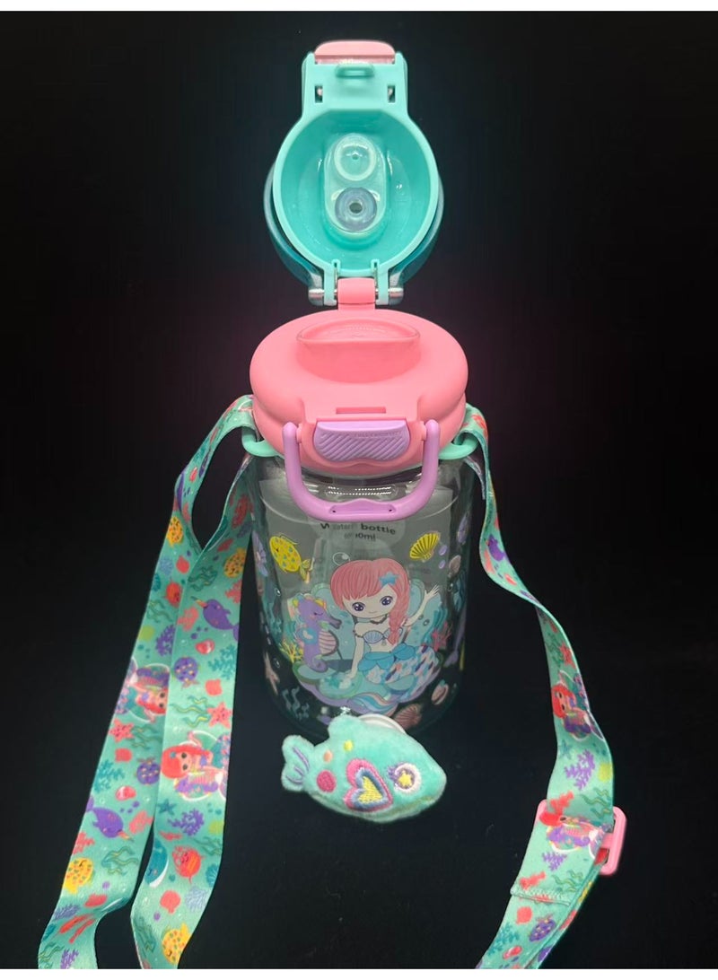 Five dream house 600ML Dreamy Mermaid Kids Water Bottle For School, Sippy Cup with Straw, Dual Drink Design with Free Magnetic Plush Toy Brooch - Image 5