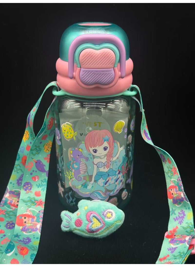 Five dream house 600ML Dreamy Mermaid Kids Water Bottle For School, Sippy Cup with Straw, Dual Drink Design with Free Magnetic Plush Toy Brooch - Image 3