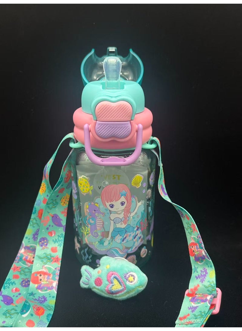 Five dream house 600ML Dreamy Mermaid Kids Water Bottle For School, Sippy Cup with Straw, Dual Drink Design with Free Magnetic Plush Toy Brooch - Image 4