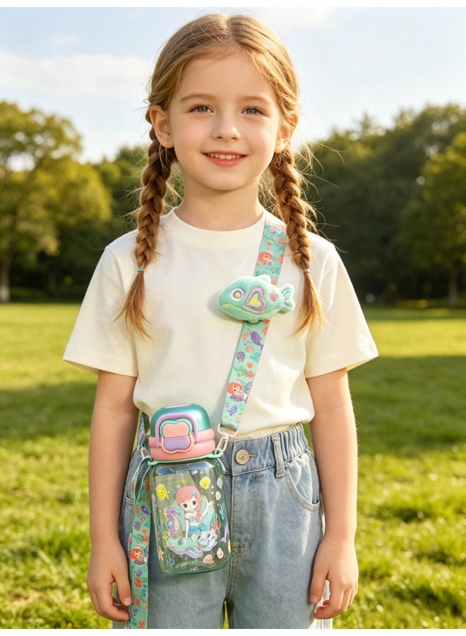 Five dream house 600ML Dreamy Mermaid Kids Water Bottle For School, Sippy Cup with Straw, Dual Drink Design with Free Magnetic Plush Toy Brooch - Image 2