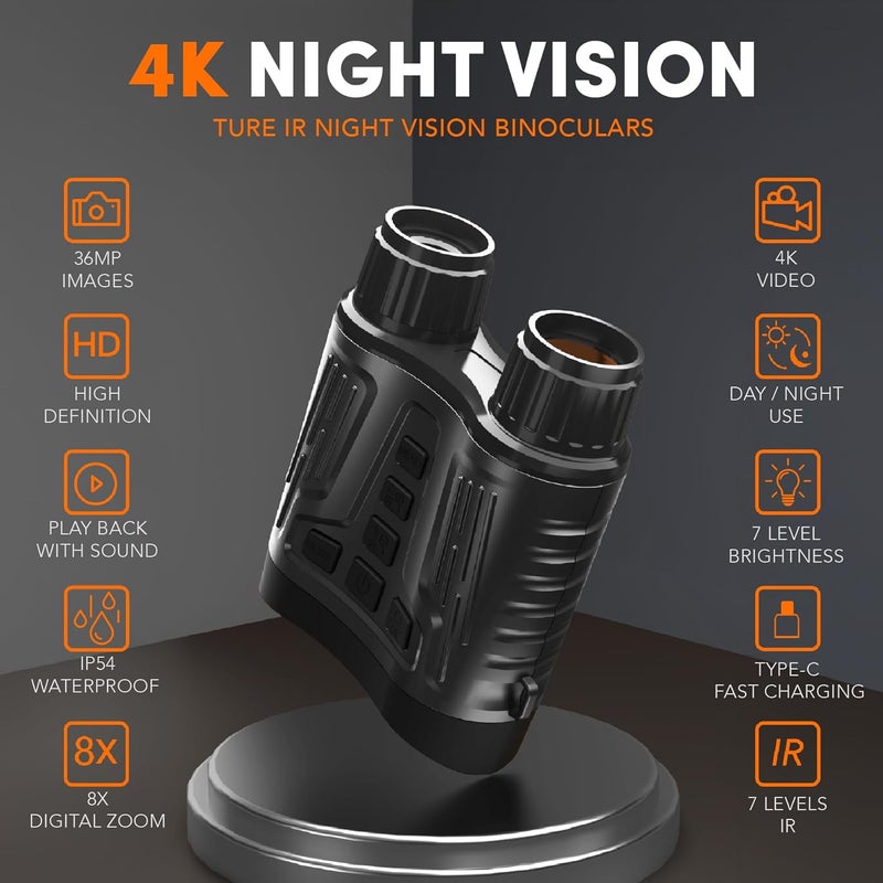GTHUNDER Night Vision Goggles Binoculars with Remote Monitor on App | Crystal Clear 4K UHD Video & 52MP Full Color Photos on 4" HD Screen |10X Zoom Ideal for Camping Hunting & Wildlife Observation - Image 2