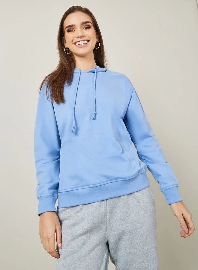 Styli Regular Fit Solid Hoodie with Front Pocket