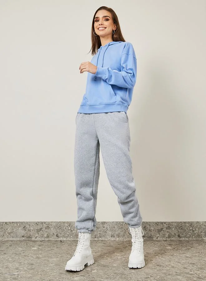 Styli Regular Fit Solid Hoodie with Front Pocket
