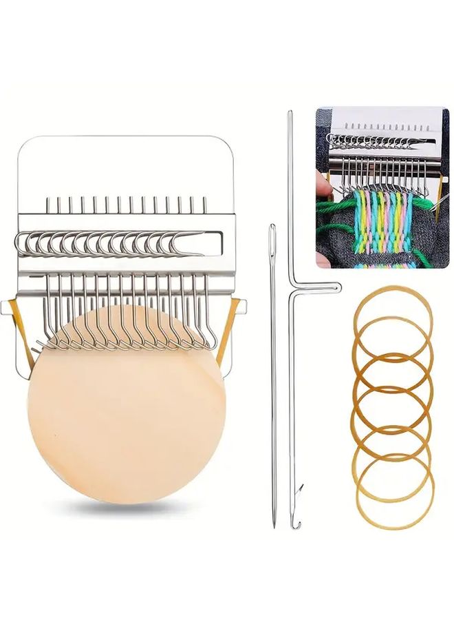 Mini Knitting Machine Set with 21 Hooks DIY Weaving Embroidery Tool for Fabric Repair - Image 1