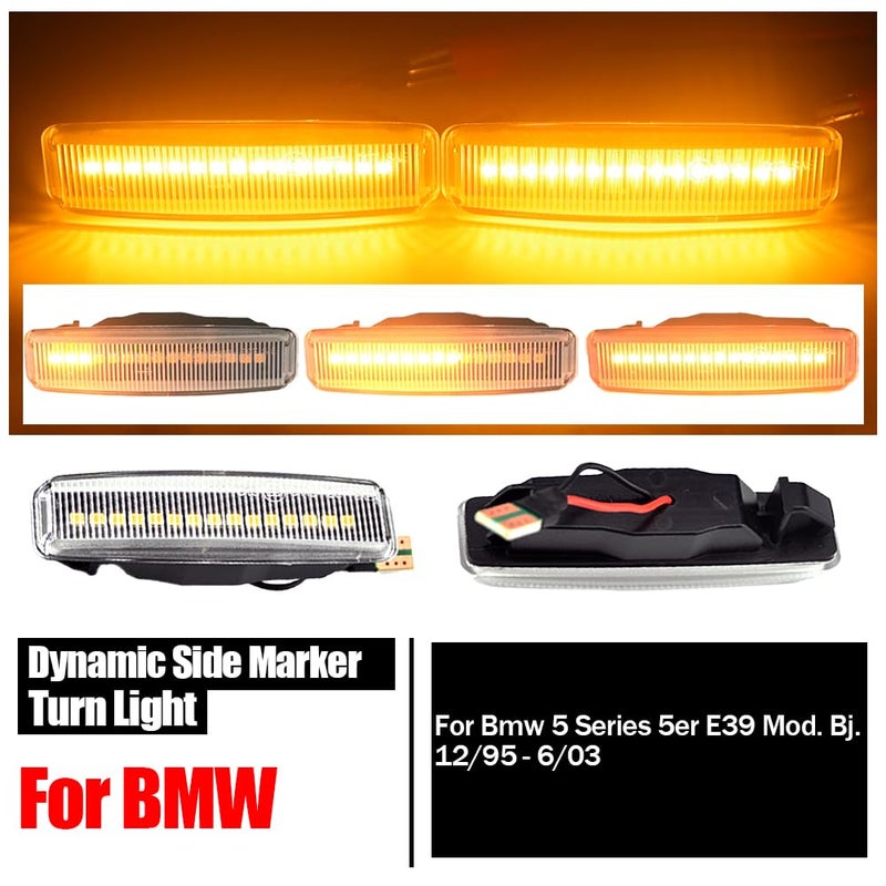 أضواء علامات جانبية أمامية لـ BMW 5 Series E39 (1995-2003) شفافة LED - Image 4