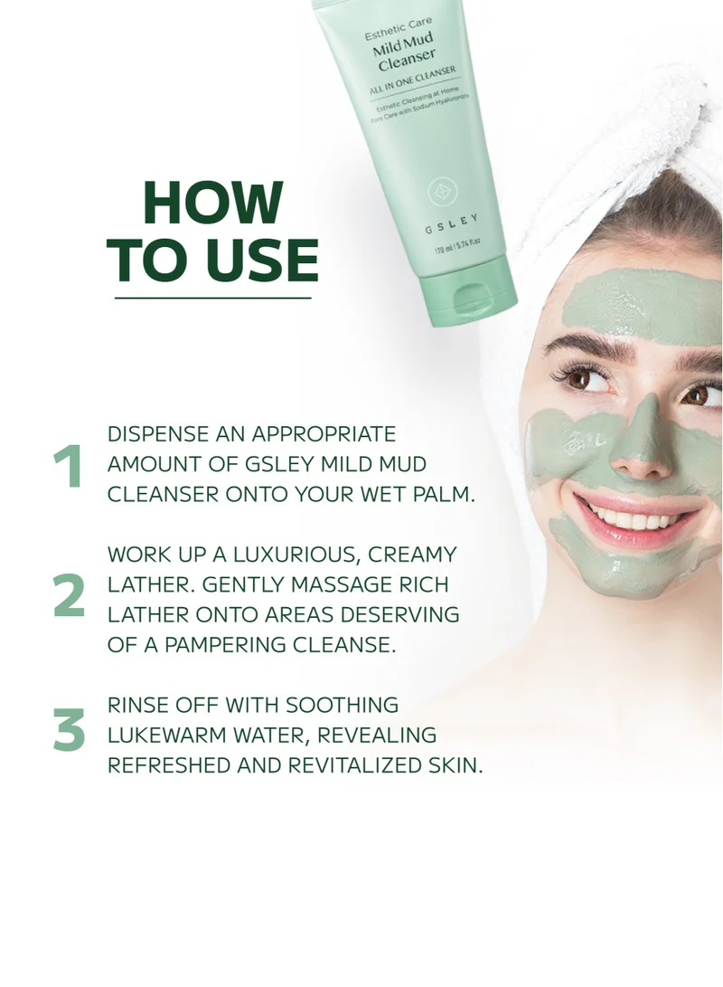 GSLEY Mild Mud Cleanser Korea Beauty - Deep Foam Pore Cleanser Gentle Exfoliator with Natural Cooling Soothing COMPLEX S
