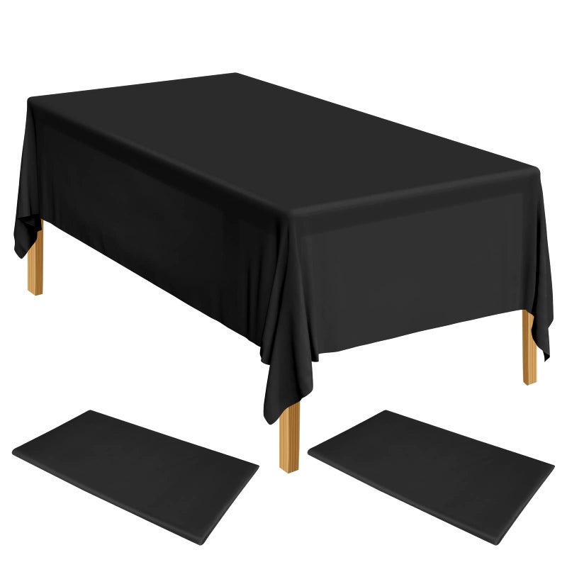 ELECLAND 2 Black Plastic Table Covers 137cm x 274cm Rectangle Tablecloth for IndoorOutdoor Parties