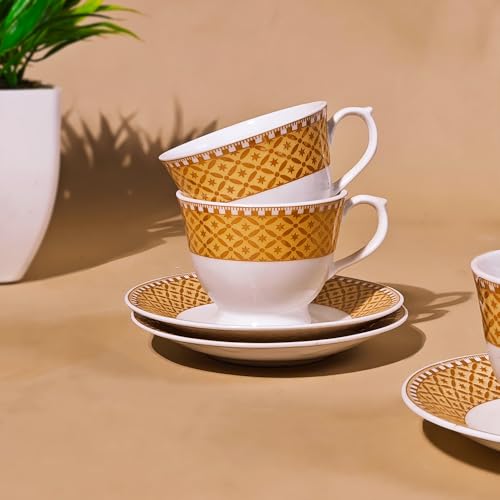 UPC U.P.C. Toughened Glass Cup with Saucer Set of 12 Pcs (Cup white-33) - Image 2