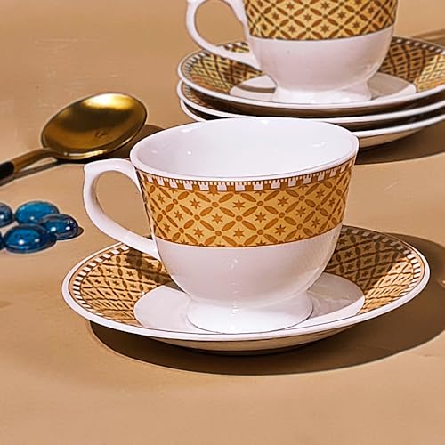 UPC U.P.C. Toughened Glass Cup with Saucer Set of 12 Pcs (Cup white-33) - Image 4