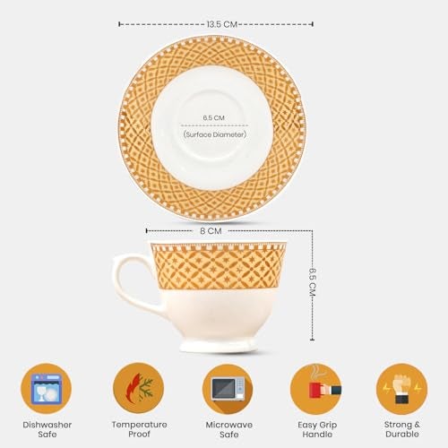 UPC U.P.C. Toughened Glass Cup with Saucer Set of 12 Pcs (Cup white-33) - Image 5
