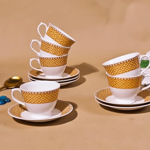 UPC U.P.C. Toughened Glass Cup with Saucer Set of 12 Pcs (Cup white-33) - Image 1