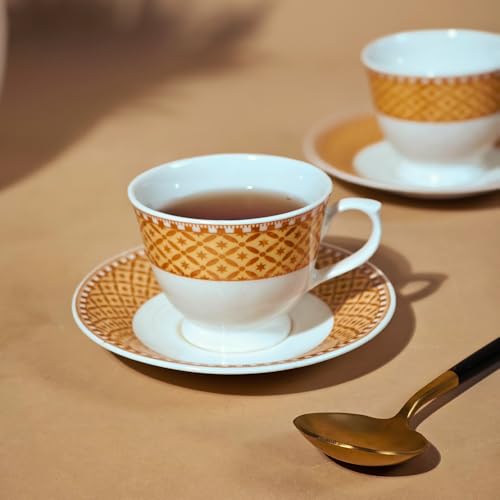 UPC U.P.C. Toughened Glass Cup with Saucer Set of 12 Pcs (Cup white-33) - Image 3