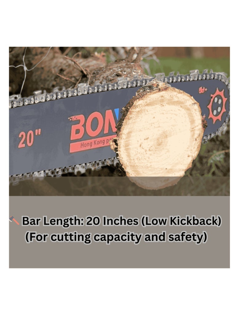 BONAI Petrol Chainsaw 58CC 2-Stroke Engine, 20" Bar, Gas Powered Chain Saw for Tree Felling, Wood Cutting, Garden Maintenance, with Easy Start System and Safety Features - Image 5