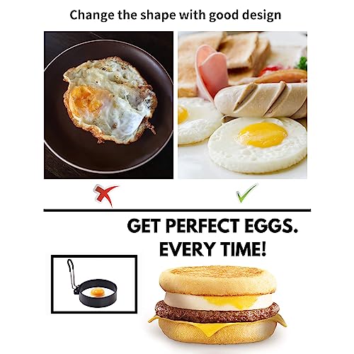 LeeLoon Egg Ring,LeeLoon 4 Pack Stainless Steel Egg Ring Molds with Non Stick Metal Shaper Circles for Fried Egg McMuffin Sandwiches,Frying Or Shaping Eggs,Breakfast Household Kitchen Cooking Tool Omelette - Image 2