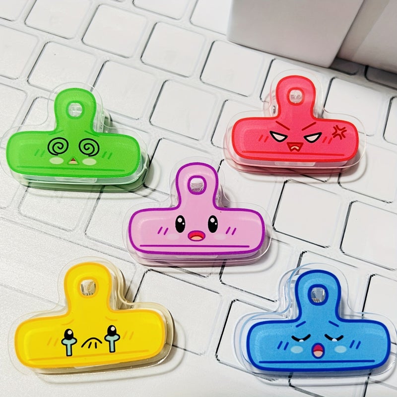 5 Pack Acrylic Mini Pp Clips Colorful Emoji Reusable Fun Decorative Stationery For Students Office Files Home Organization - Image 1