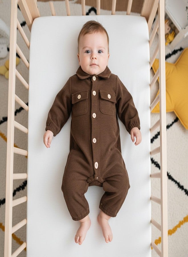 Karuedoo Newborn Baby Boy Girl Clothes Corduroy Long Sleeve Button Up Romper Jumpsuit Collared Bodysuit Fall Winter Outfit (Coffee, 0-3 Months) - Image 4