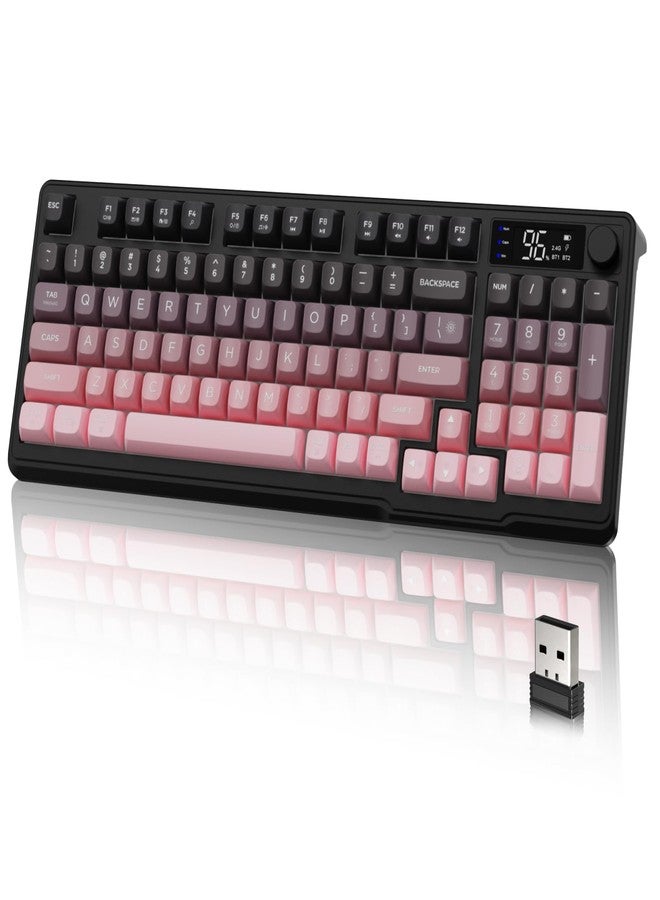 LexonElec M96 Wireless Keyboard, Low Profile Quiet Typing Membrane Gaming Keyboard with Smart Display & Knob, RGB Backlit, USB C Rechargeable, 94 Keys PBT Keycap for Windows PC, Mac, Linux-BlackBerry - Image 1