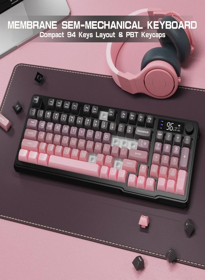 LexonElec M96 Wireless Keyboard, Low Profile Quiet Typing Membrane Gaming Keyboard with Smart Display & Knob, RGB Backlit, USB C Rechargeable, 94 Keys PBT Keycap for Windows PC, Mac, Linux-BlackBerry - Image 5