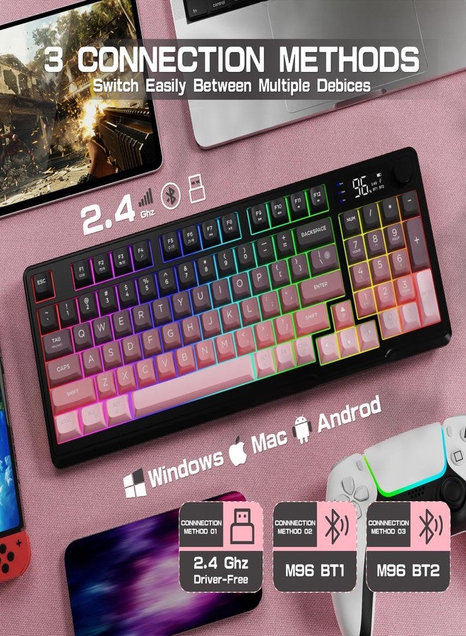 LexonElec M96 Wireless Keyboard, Low Profile Quiet Typing Membrane Gaming Keyboard with Smart Display & Knob, RGB Backlit, USB C Rechargeable, 94 Keys PBT Keycap for Windows PC, Mac, Linux-BlackBerry - Image 3