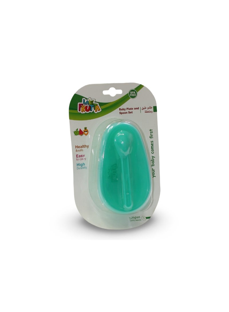 La Frutta Baby Plate and Spoon Set – Aqua - Image 1