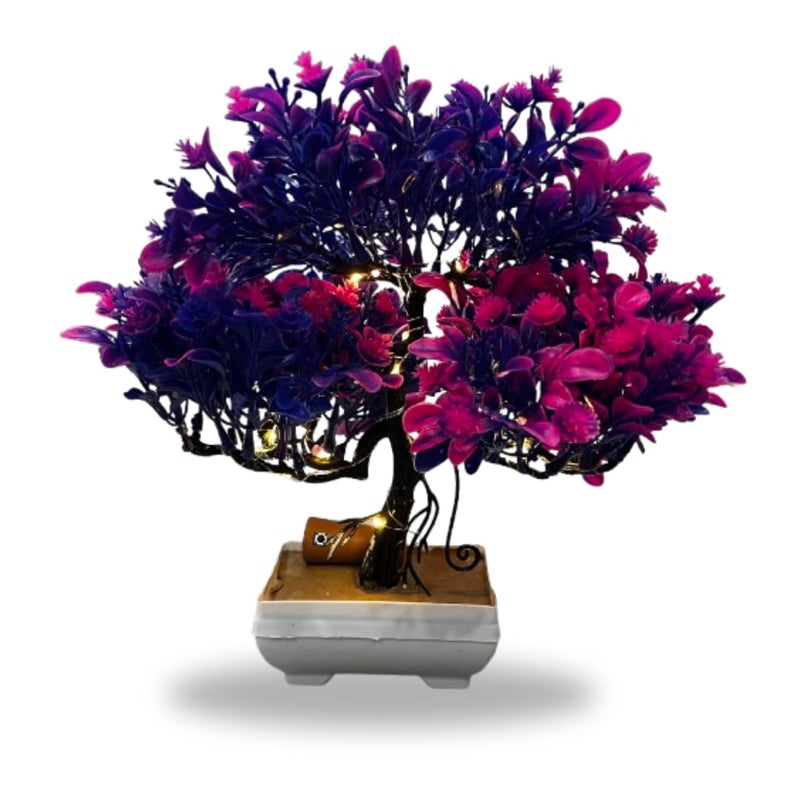 Generic Artificial Bonsai Tree LED Plant 24 cm with Plastic Pot for Living Room Home Decor Desk Top Mini Planter Festival Gift Purple  - Image 2