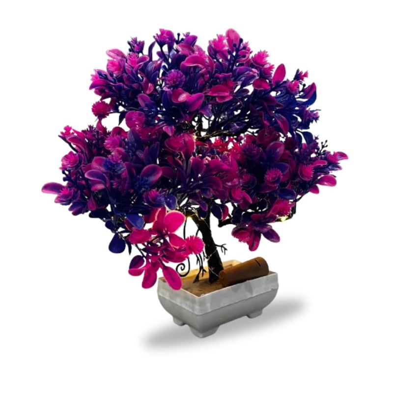 Generic Artificial Bonsai Tree LED Plant 24 cm with Plastic Pot for Living Room Home Decor Desk Top Mini Planter Festival Gift Purple  - Image 3