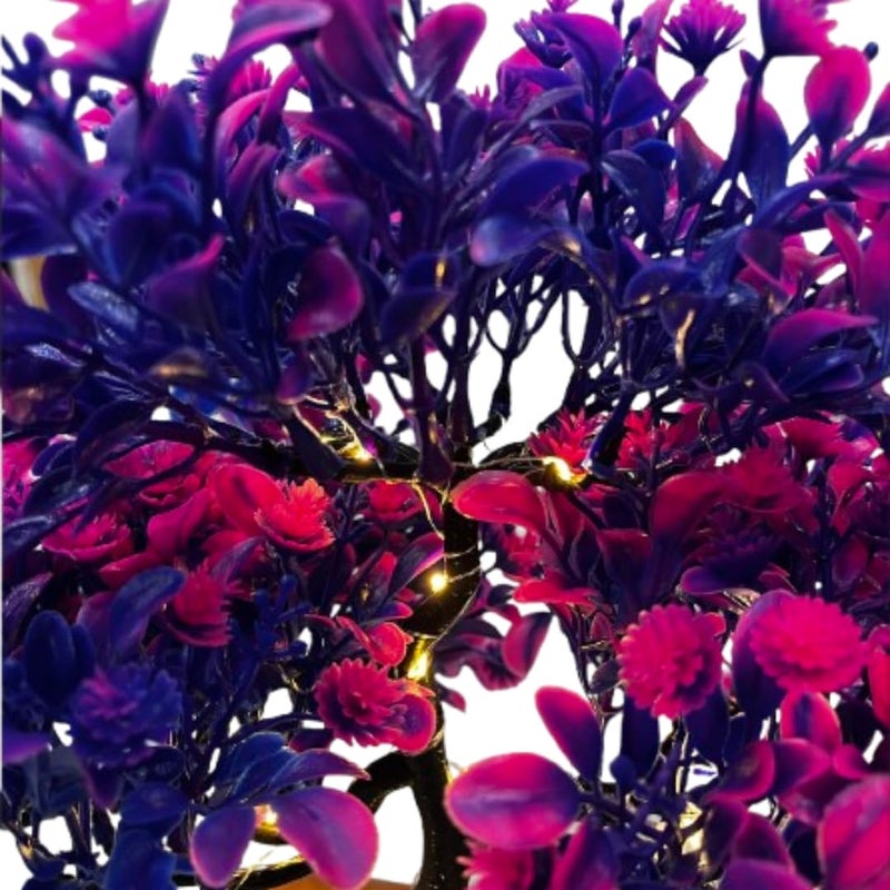 Generic Artificial Bonsai Tree LED Plant 24 cm with Plastic Pot for Living Room Home Decor Desk Top Mini Planter Festival Gift Purple  - Image 4