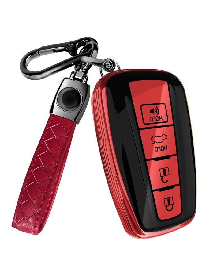Lucrum Compatible with Toyota Camry Key Fob Cover & Leather Keychain - TPU Keyfob Case for Corolla RAV4 Avalon Prius C-HR (2019-2024) - Red and Black - Image 1