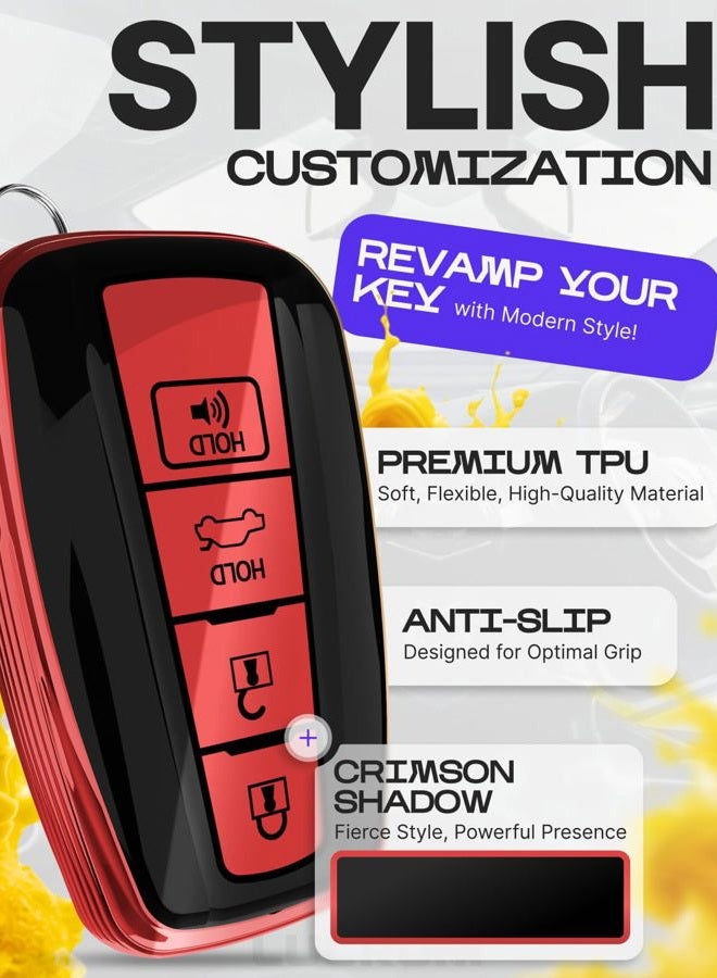 Lucrum Compatible with Toyota Camry Key Fob Cover & Leather Keychain - TPU Keyfob Case for Corolla RAV4 Avalon Prius C-HR (2019-2024) - Red and Black - Image 3