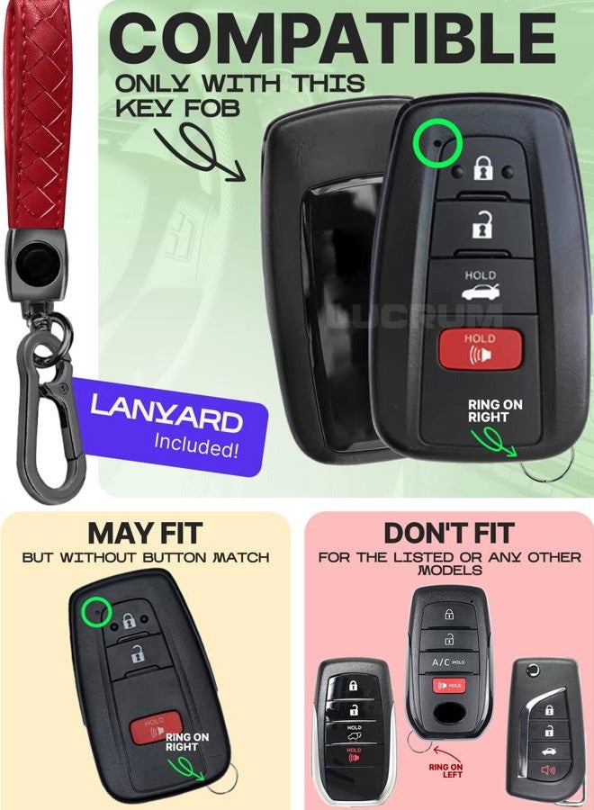 Lucrum Compatible with Toyota Camry Key Fob Cover & Leather Keychain - TPU Keyfob Case for Corolla RAV4 Avalon Prius C-HR (2019-2024) - Red and Black - Image 2