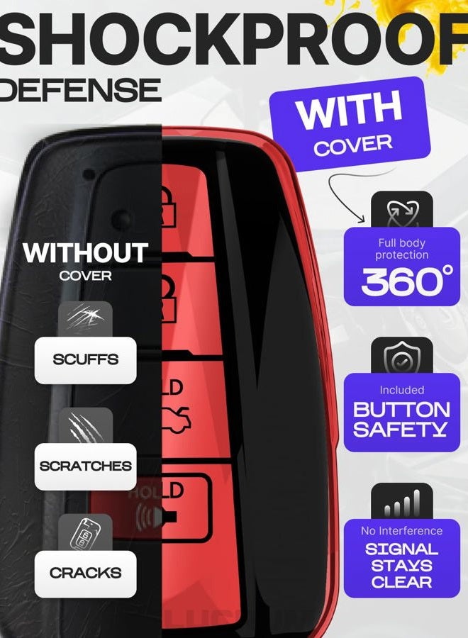 Lucrum Compatible with Toyota Camry Key Fob Cover & Leather Keychain - TPU Keyfob Case for Corolla RAV4 Avalon Prius C-HR (2019-2024) - Red and Black - Image 4