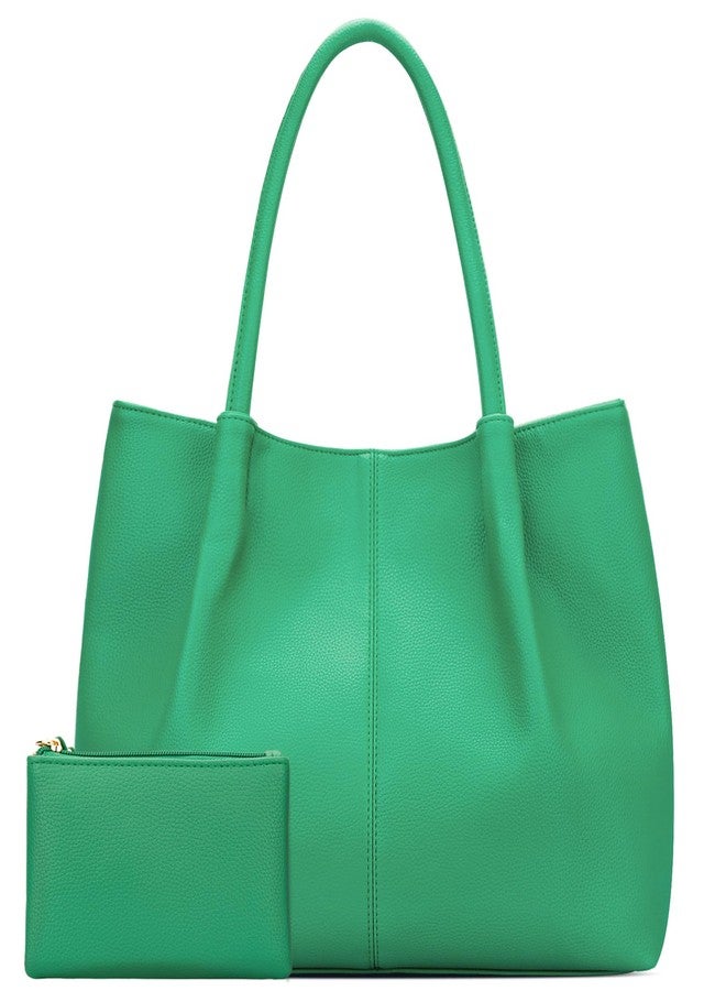 KKXIU Tote Bag for Women Vegan Leather Shoulder Purse Large Capacity Travel Bag (Green) - Image 1