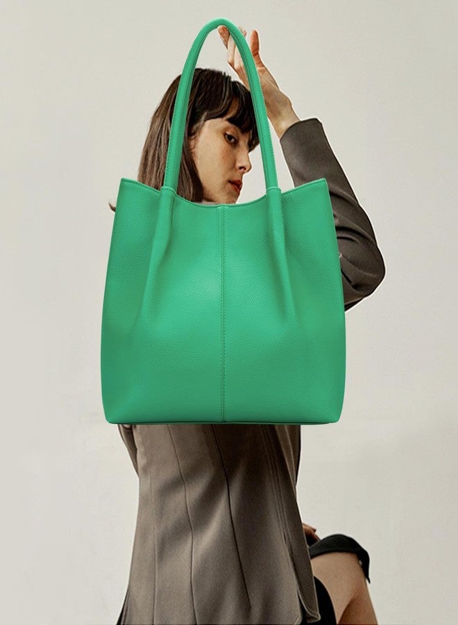 KKXIU Tote Bag for Women Vegan Leather Shoulder Purse Large Capacity Travel Bag (Green) - Image 3