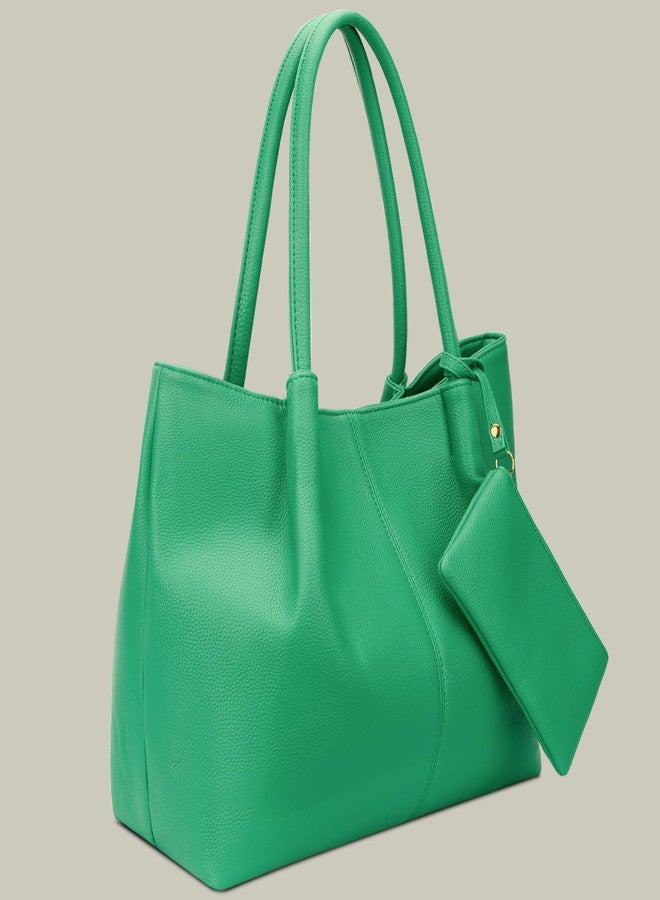KKXIU Tote Bag for Women Vegan Leather Shoulder Purse Large Capacity Travel Bag (Green) - Image 4