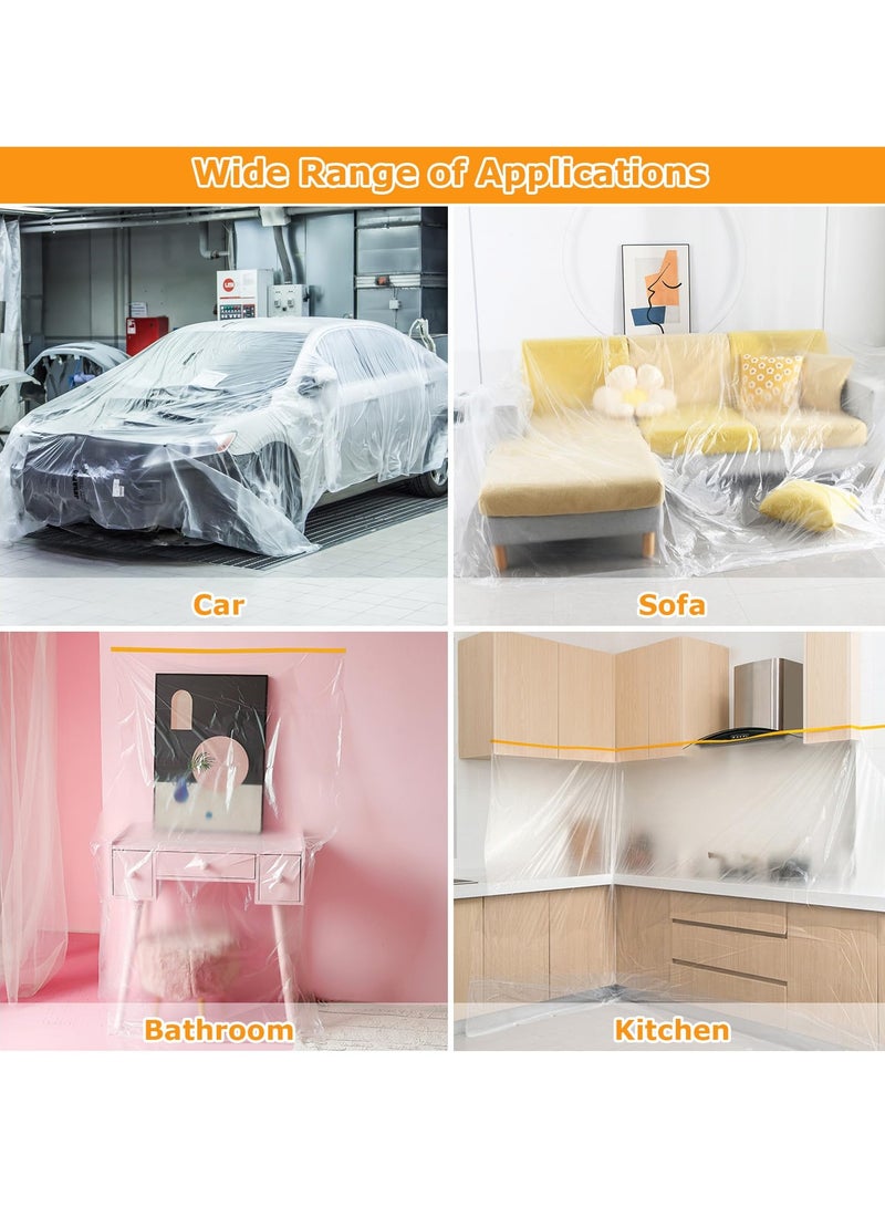 KASTWAVE 3 Rolls Plastic Dust Sheets for Decorating, 4m x 20m Waterproof Masking Film Rolls, Pre-Taped Plastic Drop Film for Painting Furniture Covering - Image 3