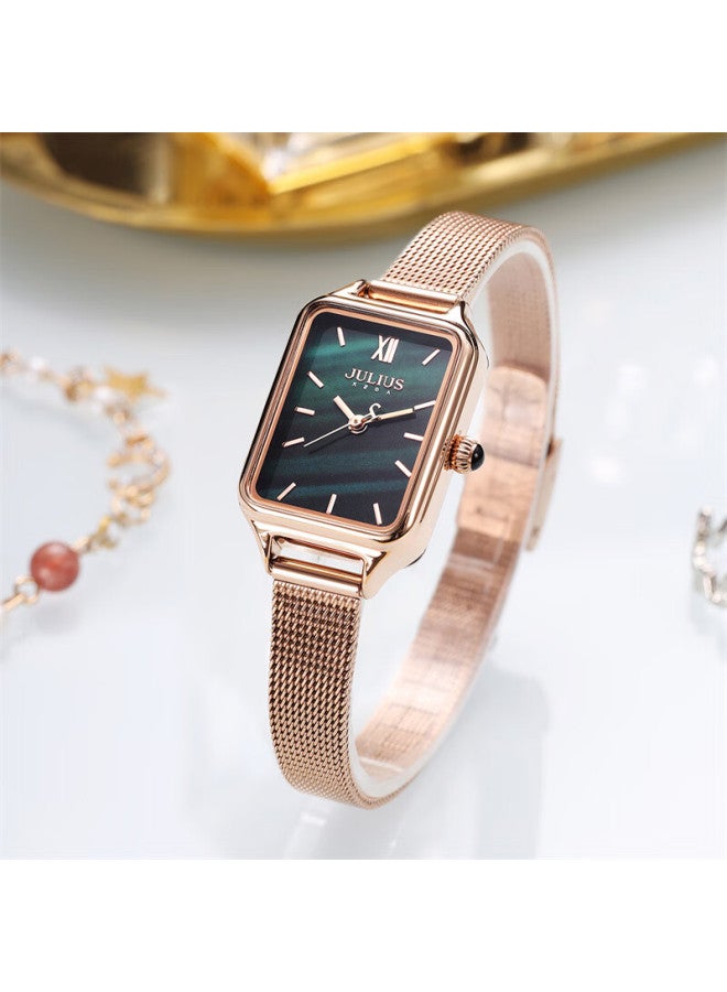 Julius Julius Women's Watch With Small Square Dial, Simple And Elegant, Fashionable Tagram Style, Small Green Watch For Students, Quartz Women's Watch With Green Dial Ja-1267b  - Image 1
