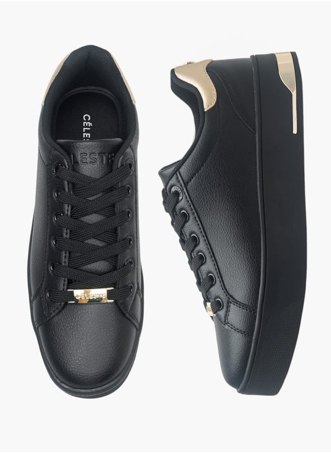 Celeste Women's Solid Chunky Sneakers with Lace-Up Closure  - Image 1