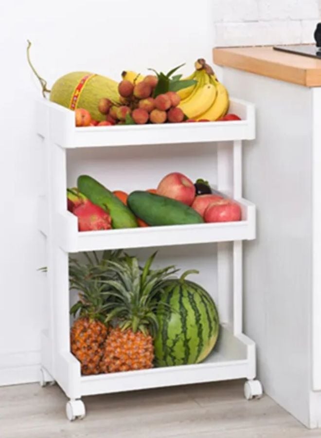 سکیلو بلاستيكي للمطبخ بثلاث طبقات من سوكيلو مزود بعجلات - عربة رفوف قائمة متعددة الطبقات للحمام وغرفة المعيشة وغرفة النوم والمكتب - منظم موفر للمساحة للاستخدام المنزلي، لون أبيض - Image 2