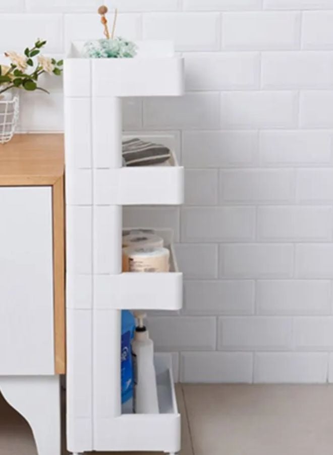 سکیلو بلاستيكي للمطبخ بثلاث طبقات من سوكيلو مزود بعجلات - عربة رفوف قائمة متعددة الطبقات للحمام وغرفة المعيشة وغرفة النوم والمكتب - منظم موفر للمساحة للاستخدام المنزلي، لون أبيض - Image 4