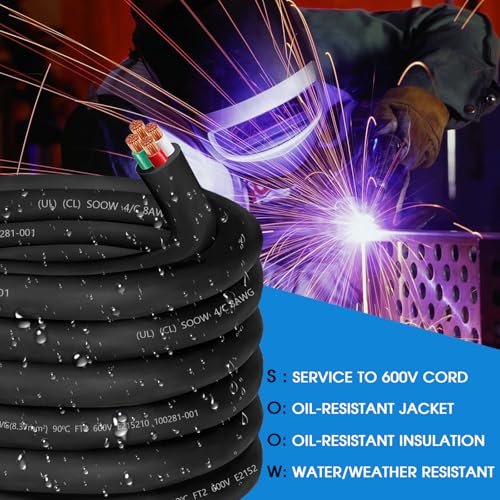 CLLOMAGY 25ft 8/4 8 AWG SOOW Portable Power Cable,600V 8 Gauge SOOW Electrical Cable-4 Conductor Extension Cord for Welder Machine,Generator,Portable Light,EV Car Charger,Motor Lead, Industrial Outdoor - Image 5