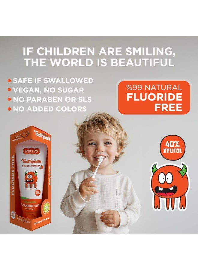 Babyton Natural Toothpaste - Tropical Flavor, Safe for Babies and Kids, Free from SLS/Fluoride/Parabens, 50ml (Orange & Mandarin) - Image 3